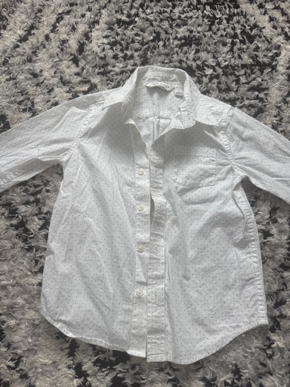 Janie and Jack White Button-Down Shirt with Tiny Navy Dots